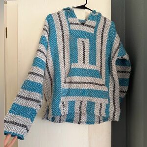 Baja Joe Mexican Hoodie Striped Blue and Gray Women's Sweatshirt